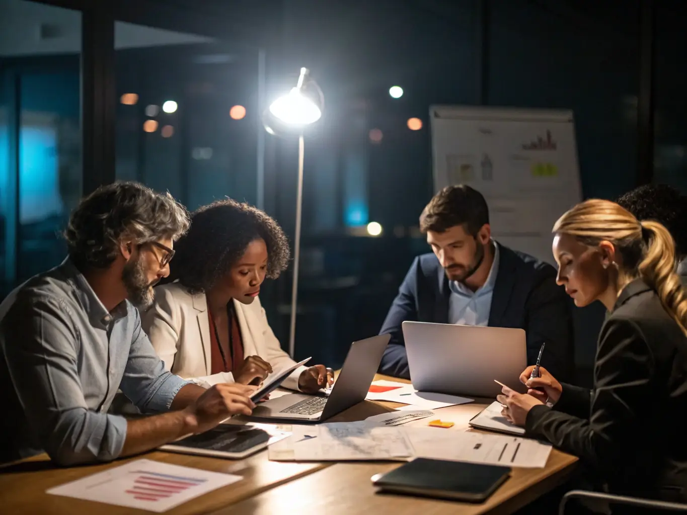 An image of a producer discussing ideas with clients in a meeting room, illustrating the consultation services available at CA Production LLC.