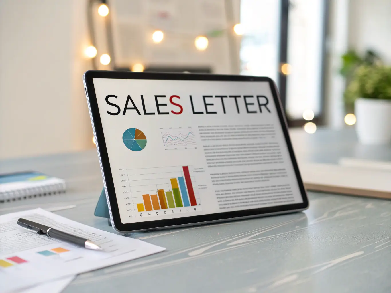 An image of a professional pitch deck presentation on a tablet with visual graphics, representing the pitch deck creation services provided by CA Production LLC.