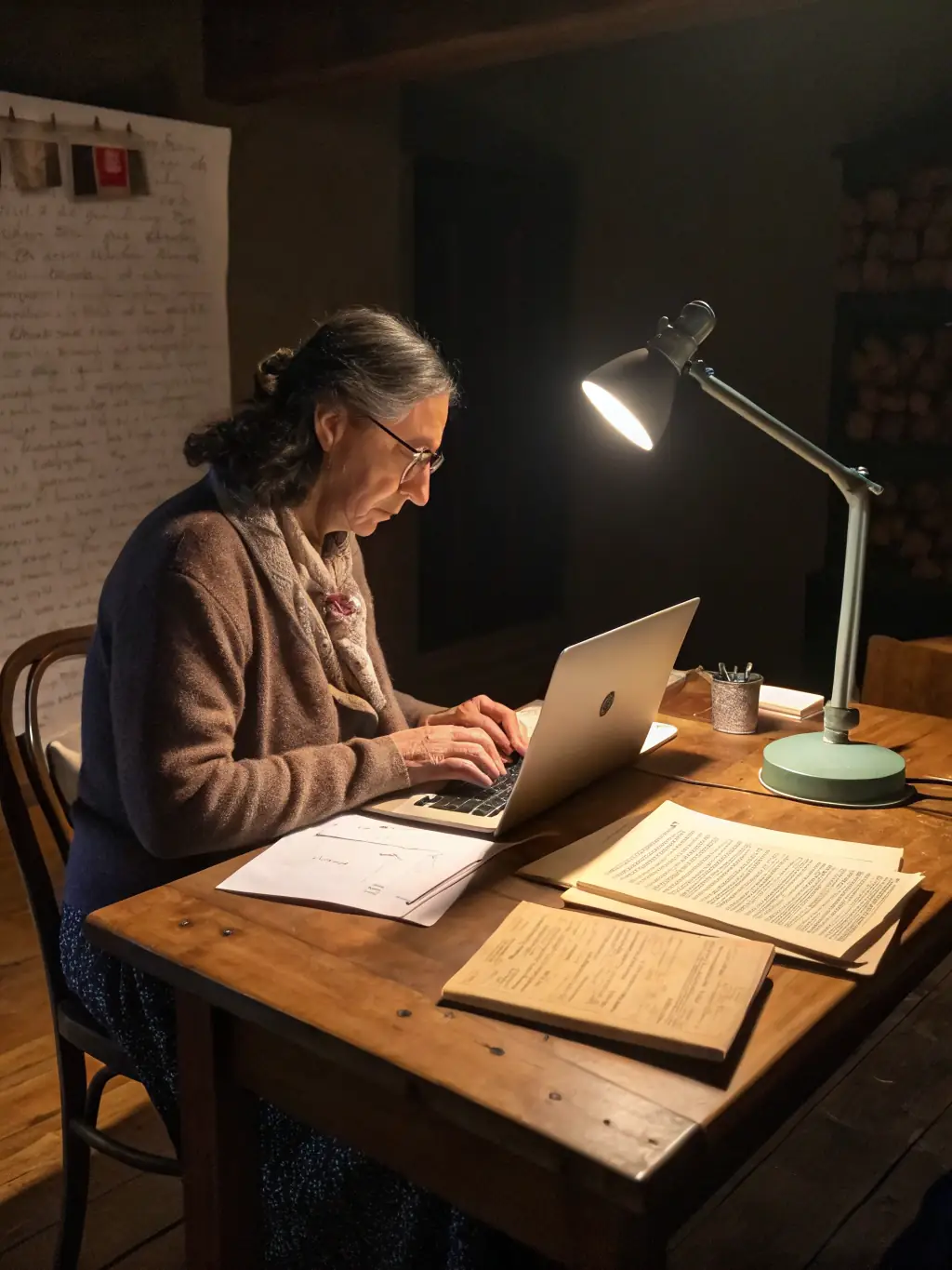 A professional screenwriter working on a script in a well-lit office, surrounded by books and notes, symbolizing CA Production LLC's screenplay writing service.